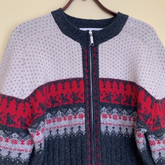 111 State Gray Full Zip Fair Isle Lambswool Angora Blend Knit Cardigan Sweater L - Picture 4 of 17